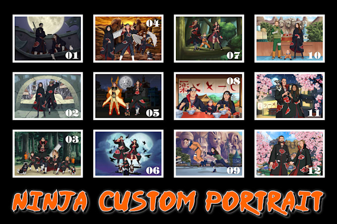 Gig Preview - Custom you and your family with naruto anime portrait