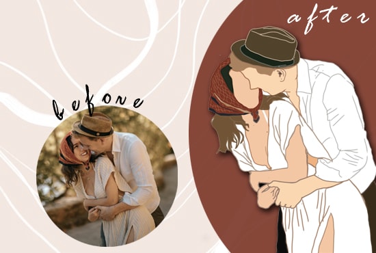 Gig Preview - Illustrate selfie, couple, family portrait in minimalist and elegant style