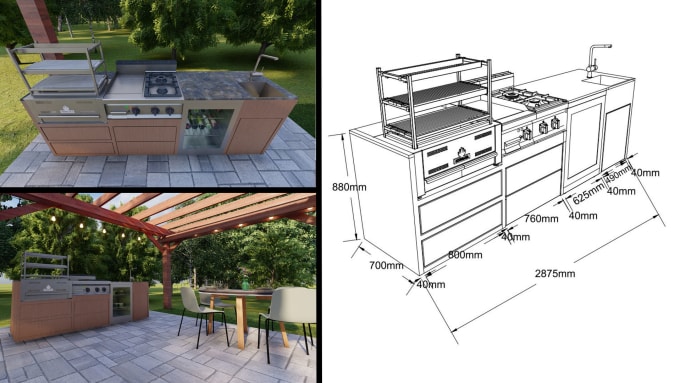 Gig Preview - Design your outdoor kitchen with measurements plan and appliances,outdoor living