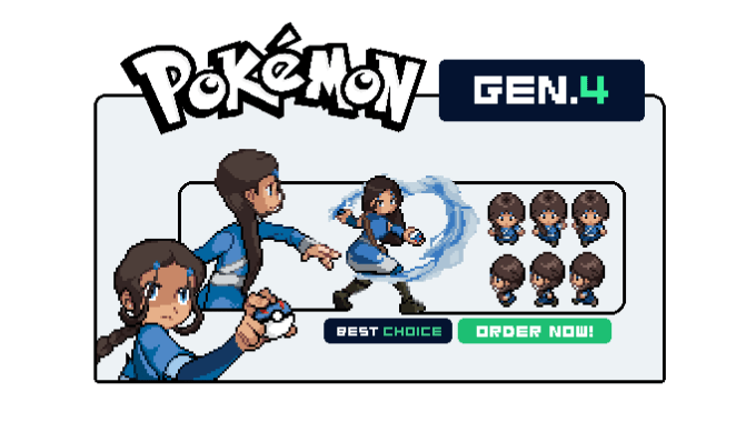 Gig Preview - Create gen 4 custom pokemon overworld trainer sprite sheet