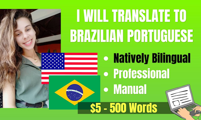 Gig Preview - Translate english to brazilian portuguese professionally