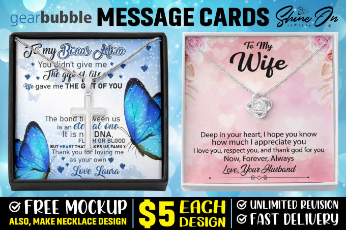 Gig Preview - Do jewelry message card design for shineon