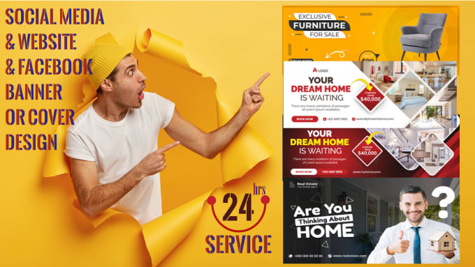 Bestseller - design website facebook social media banner ads post cover in 6hrs