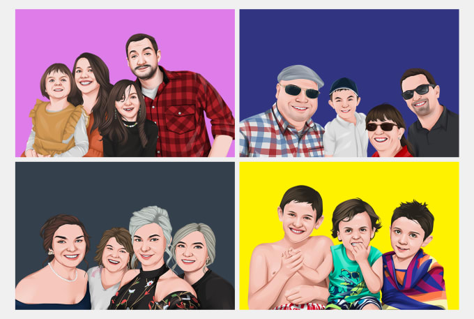 Gig Preview - Draw a family or a group into vector cartoon portrait