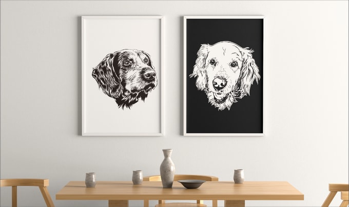 Gig Preview - Draw illustration line art  pet dog  cat animal vector black and white