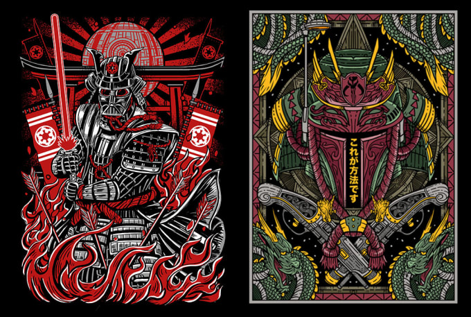 Gig Preview - Create design t shirt illustration star wars samurai