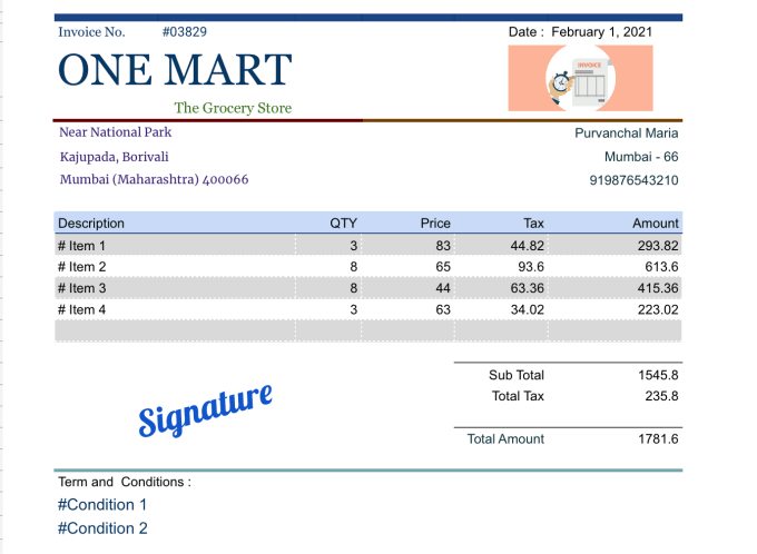 Gig Preview - Design an invoice, template, stock inventory in google sheet