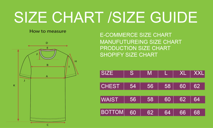 Gig Preview - Design size chart for your brand