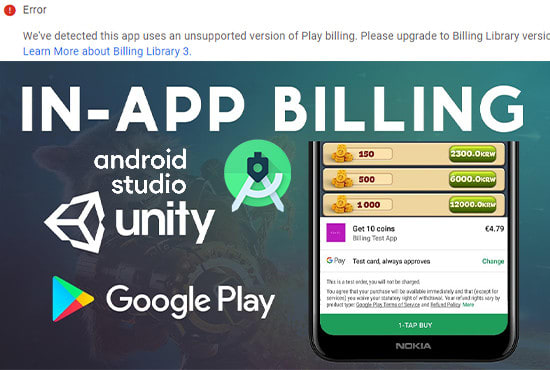 Gig Preview - Implement inapp purchases in your android studio app or unity game