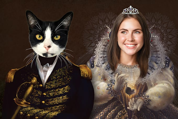 Gig Preview - Create your custom group pet portrait in renaissance style