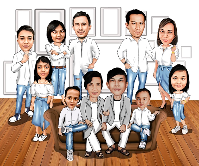 Gig Preview - Create family,group, office,corporate cartoon caricature