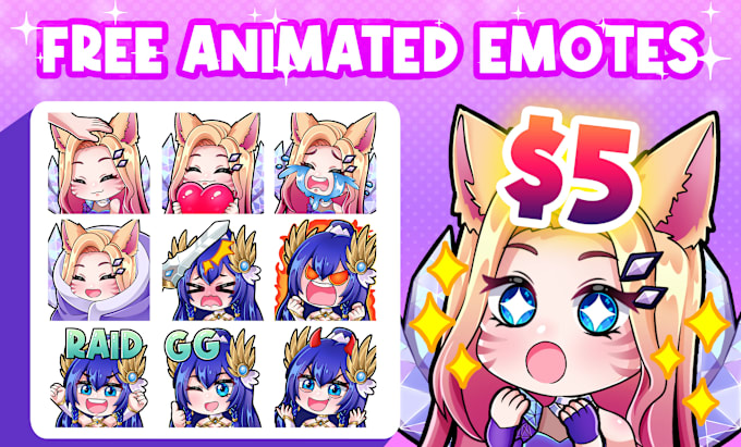 Bestseller - draw cute chibi emotes, animated, badges for your vtuber and twitch