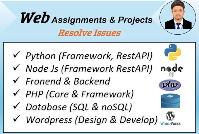 Gig Preview - Do python nodejs PHP web assignments and web issues