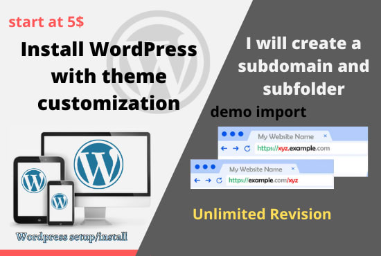 Gig Preview - Install wordpress and import theme demo with customization or create a subdomain