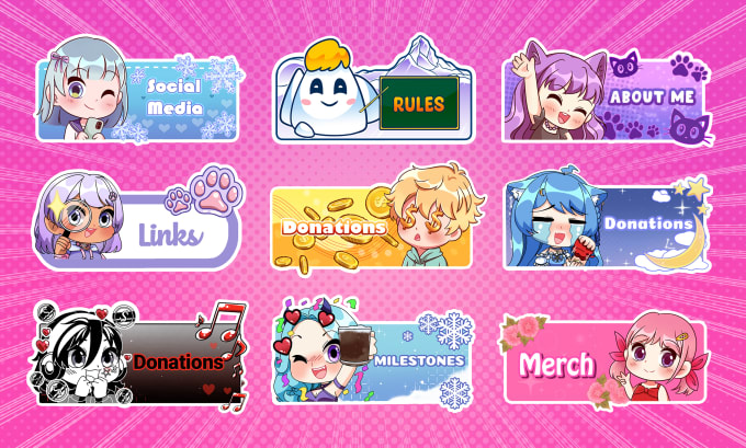 Gig Preview - Design cute custom twitch panels or banner