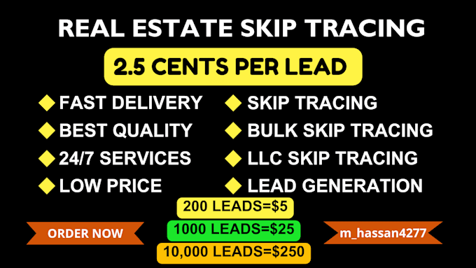 Gig Preview - Do skip tracing for real estate and llc skip tracing in bulk