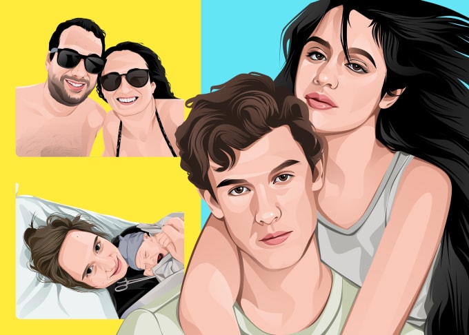 Gig Preview - Draw couple or family portrait to cartoon vector illustration for valentine