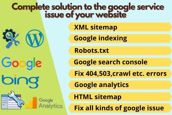 Gig Preview - Fix google index, search console, sitemap, analytics error