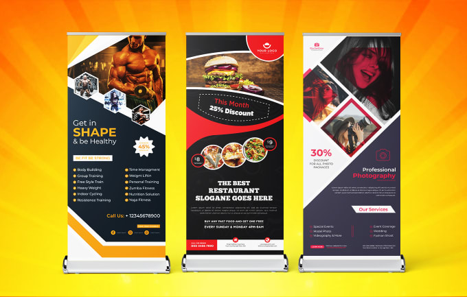 Gig Preview - Design rollup banner, stand banner feather flag and dl flyer