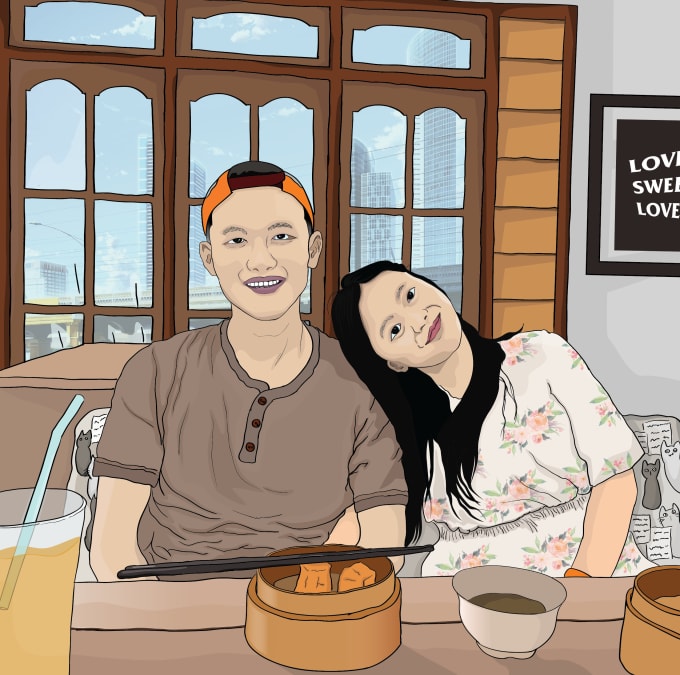 Gig Preview - Creat couples art vector portrait