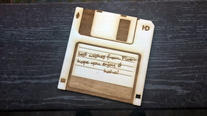 Gig Preview - Engrave a wooden floppy disk with your message