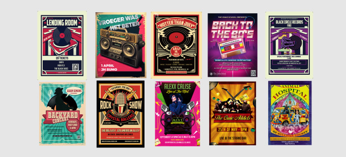 Bestseller - do 50s, 60s, 80s, 90s retro vintage band, club, party concert music, event flyer