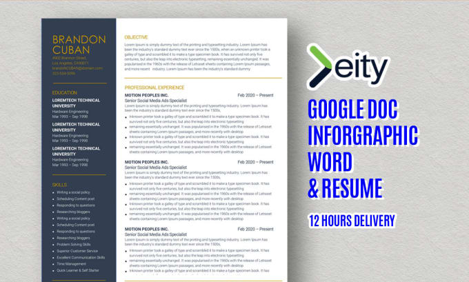 Gig Preview - Design amazing resume cv in google doc and microsoft word