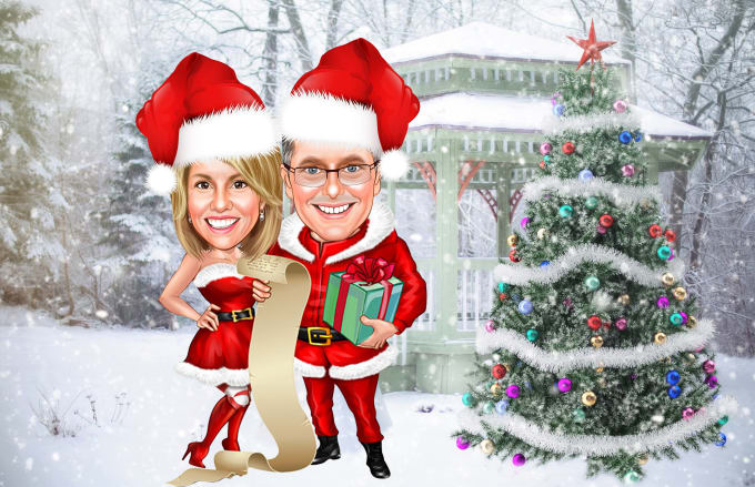 Gig Preview - Make christmas cartoons, family group caricature