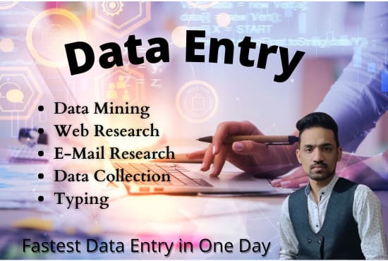 Gig Preview - Do the fastest data entry in excel spreadsheet, data entry in one day