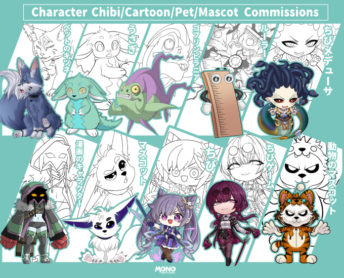 Gig Preview - Draw chibi character,mascot,pet and cartoon illustrations