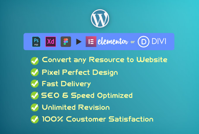 Gig Preview - Convert psd to elementor or psd to divi website