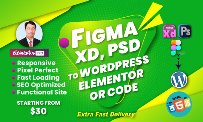 Gig Preview - Covert figma to wordpress PSD to wordpress xd to wordpress figma to elementor