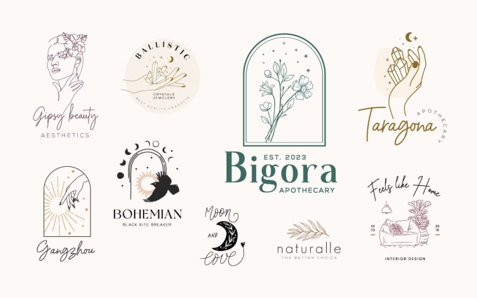 Gig Preview - Do feminine minimalist hand drawn botanical boho logo design