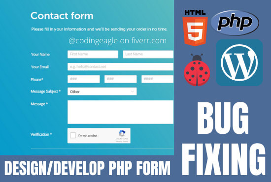 Gig Preview - Develop or fix HTML, CSS, PHP, js, wordpress contact form with email script