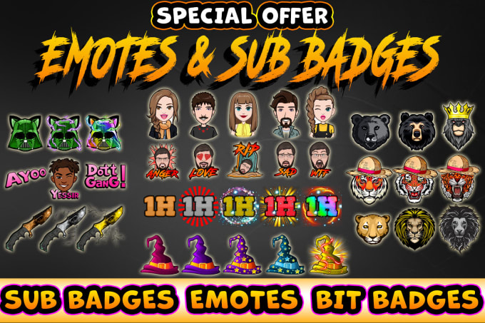 Gig Preview - Design twitch sub emotes and twitch sub badges