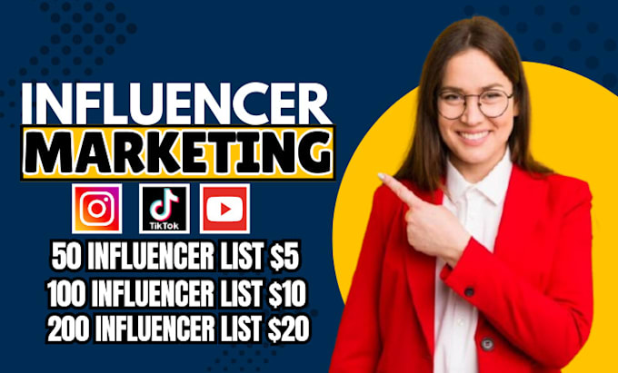 Gig Preview - Find best instagram, youtube, tiktok influencers list for influencer marketing