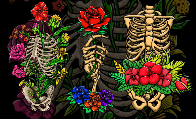 Gig Preview - Draw awesome vintage hand drawn skull skeleton illustration