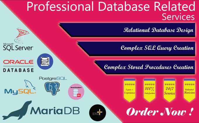 Gig Preview - Design db, create sql query, stored procedure, trigger in sql server, oracle