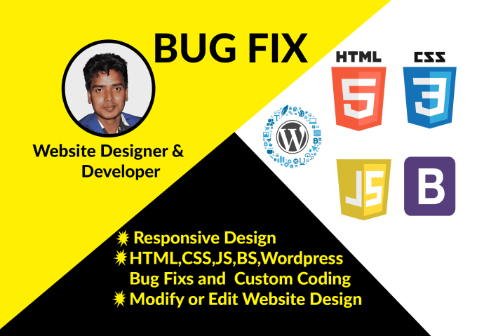 Gig Preview - Bug fix HTML,CSS,bootstrap,js  and modify wordpress website