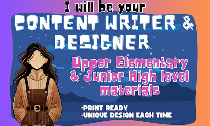 Gig Preview - Design and write english worksheets for middle school and junior high