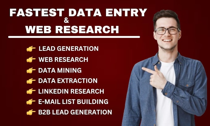 Gig Preview - Do fastest data entry, data mining, data extraction and web research