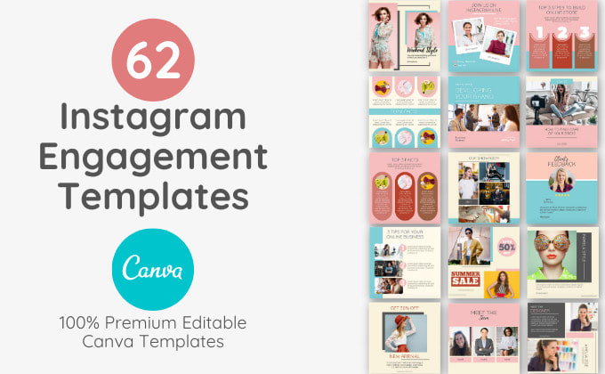 Gig Preview - Provide 62 premade canva templates for instagram