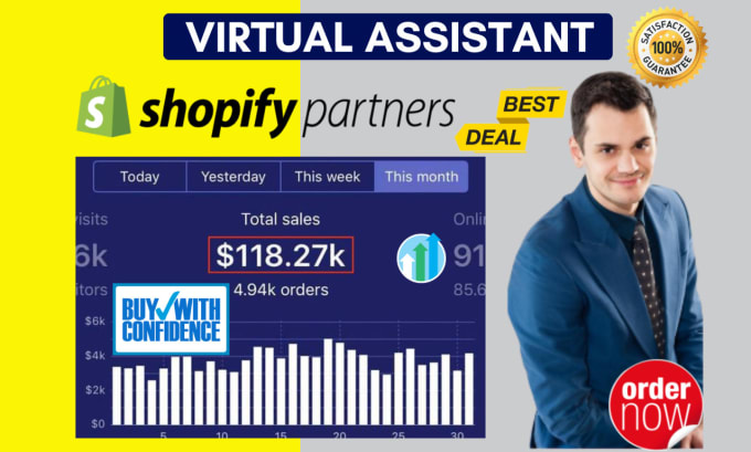 Gig Preview - Design automated shopify store website shopify dropshipping virtual assistant