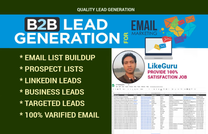 Gig Preview - Do b2b lead generation, web research for email marketing