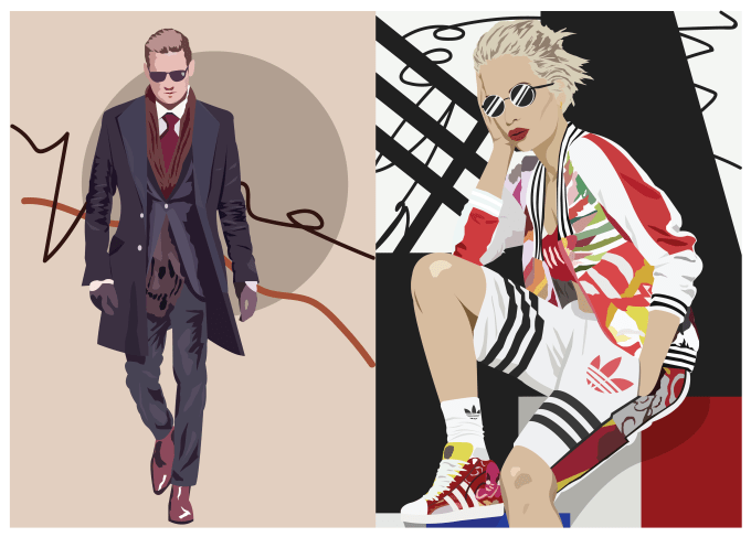 Gig Preview - Create a flat minimalistic vector illustration of people and clothes