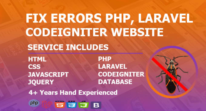 Gig Preview - Fix php, laravel, codeigniter, html, css, js, database bugs