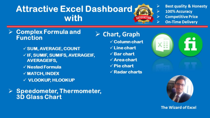 Gig Preview - Create attractive excel dashboard with formula function chart graph