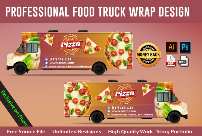 Gig Preview - Make stunning food truck wrap design,car or van wrap and unique VIP vehicle wrap