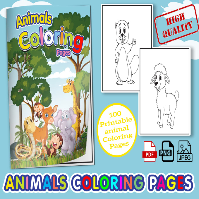 Gig Preview - Give you 100 animals coloring pages for kids in 24h