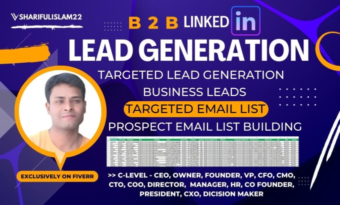 Gig Preview - Provide valid targeted lead generation from linkedin leads for your business